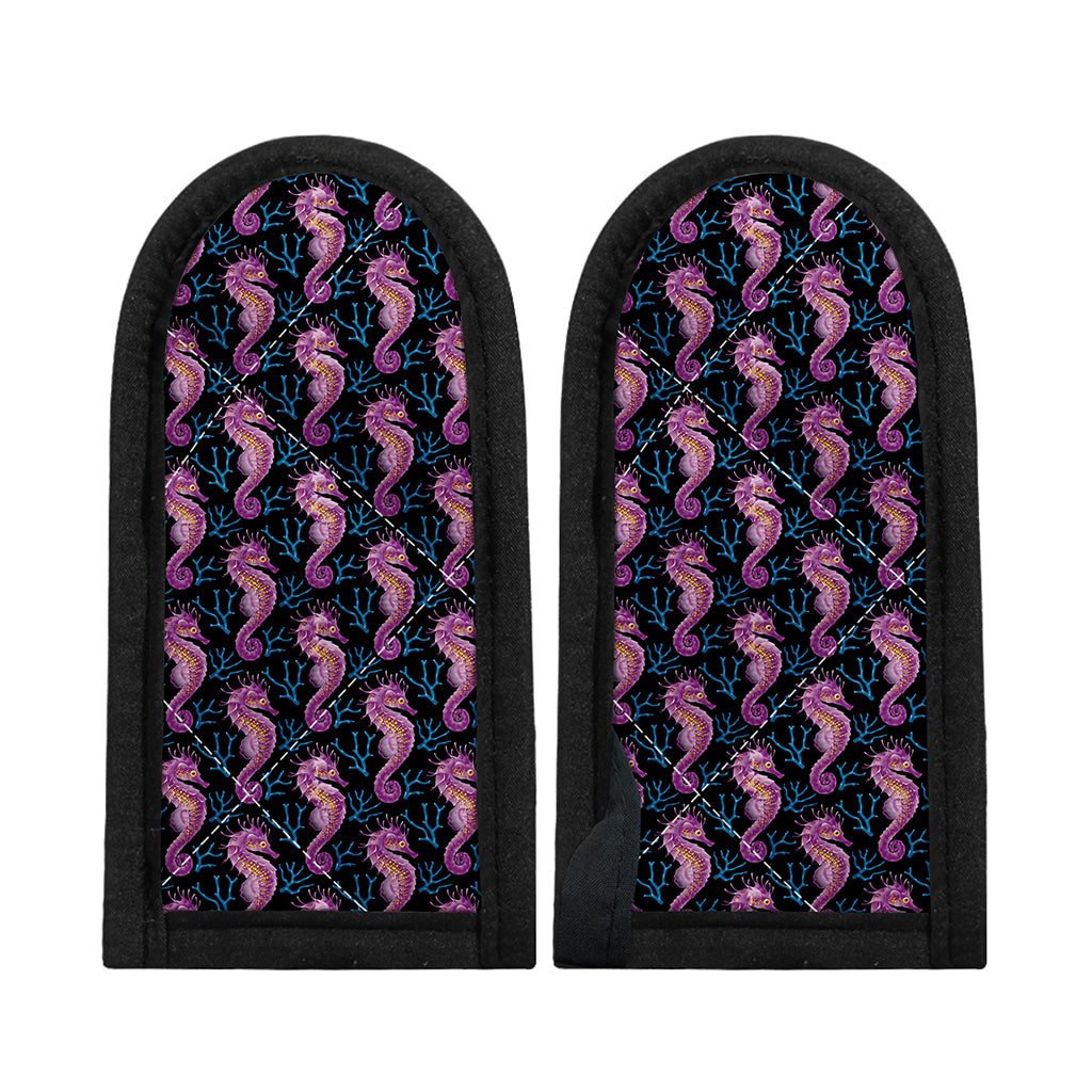 Purple Seahorse Pattern Print Skillet Handle Cover