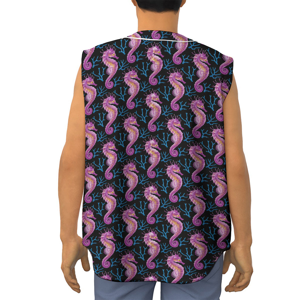 Purple Seahorse Pattern Print Sleeveless Baseball Jersey