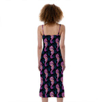 Purple Seahorse Pattern Print Slim Fit Midi Cami Dress