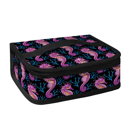 Purple Seahorse Pattern Print Small Lunch Bag