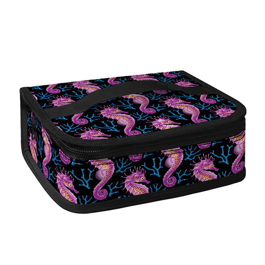 Purple Seahorse Pattern Print Small Lunch Bag