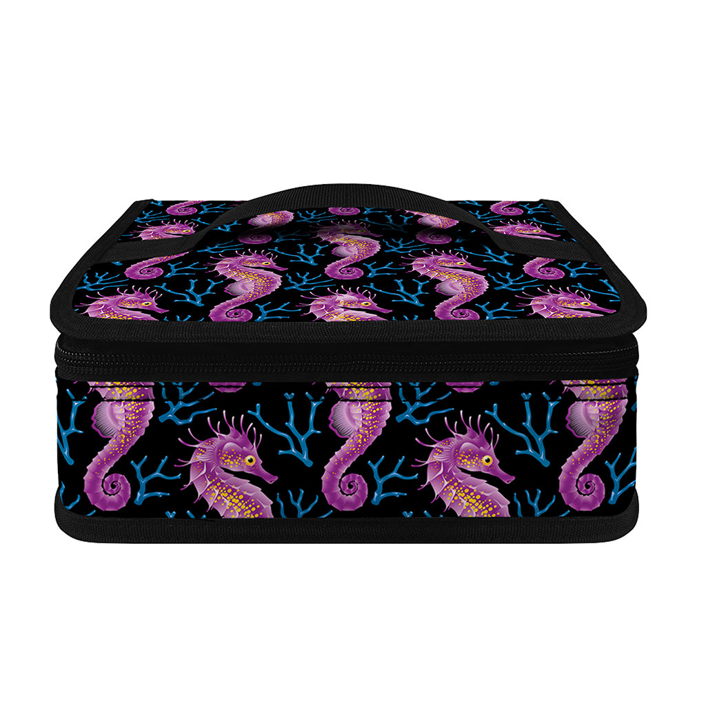 Purple Seahorse Pattern Print Small Lunch Bag