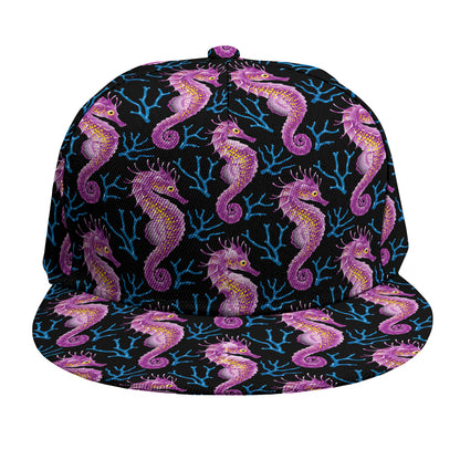 Purple Seahorse Pattern Print Snapback Cap