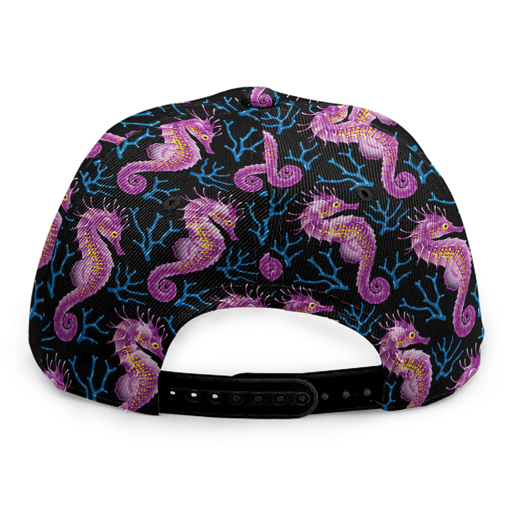 Purple Seahorse Pattern Print Snapback Cap