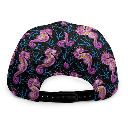 Purple Seahorse Pattern Print Snapback Cap