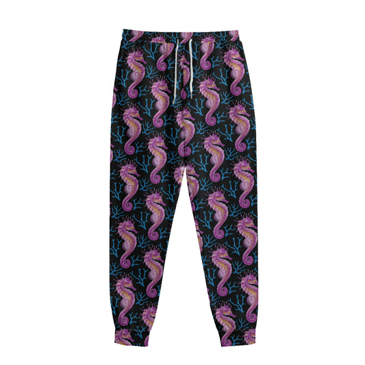 Purple Seahorse Pattern Print Sweatpants