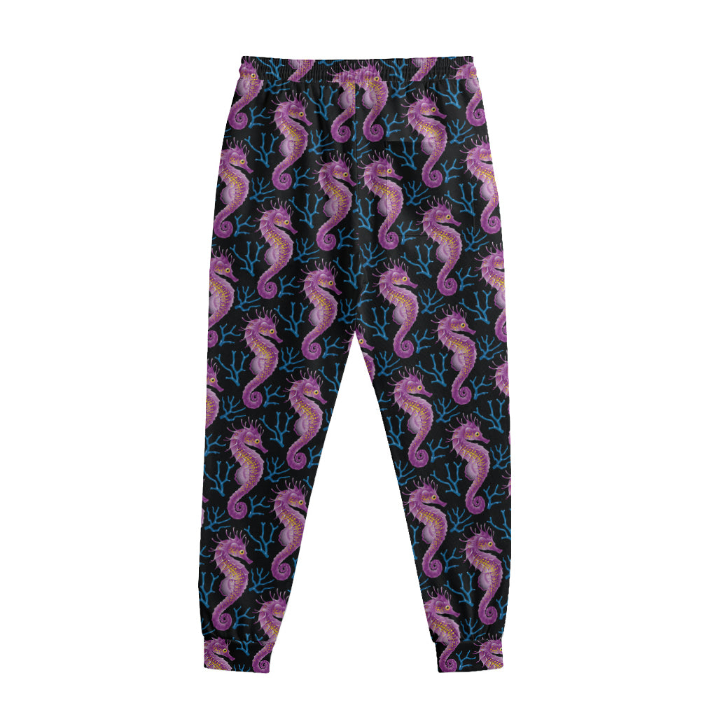 Purple Seahorse Pattern Print Sweatpants