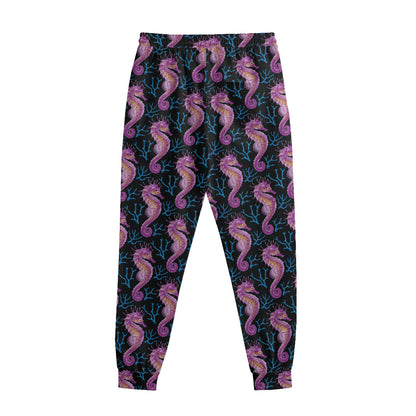 Purple Seahorse Pattern Print Sweatpants