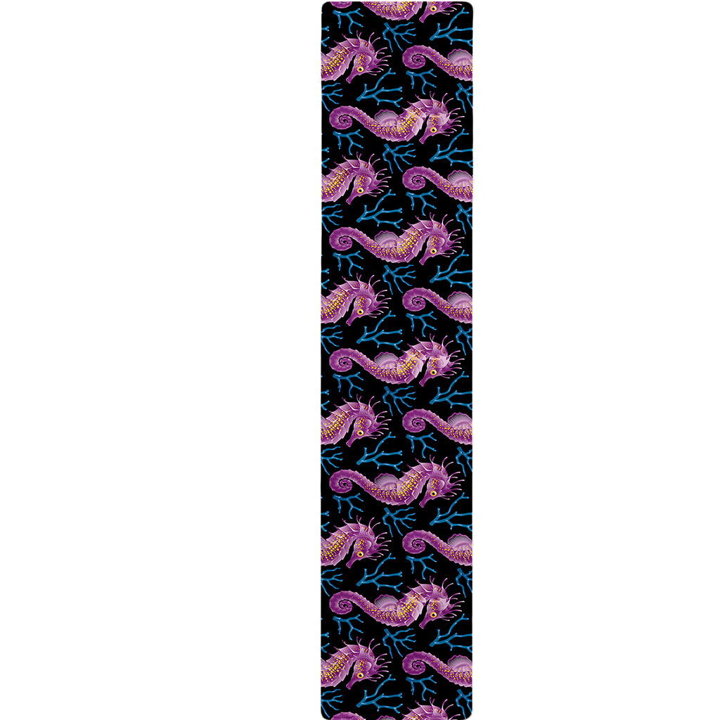 Purple Seahorse Pattern Print Table Runner