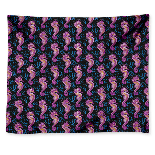 Purple Seahorse Pattern Print Tapestry