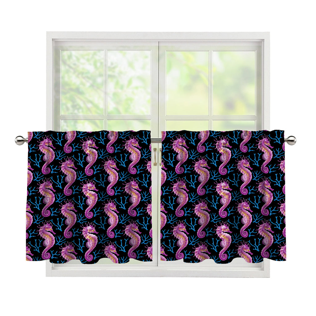 Purple Seahorse Pattern Print Tier Curtains