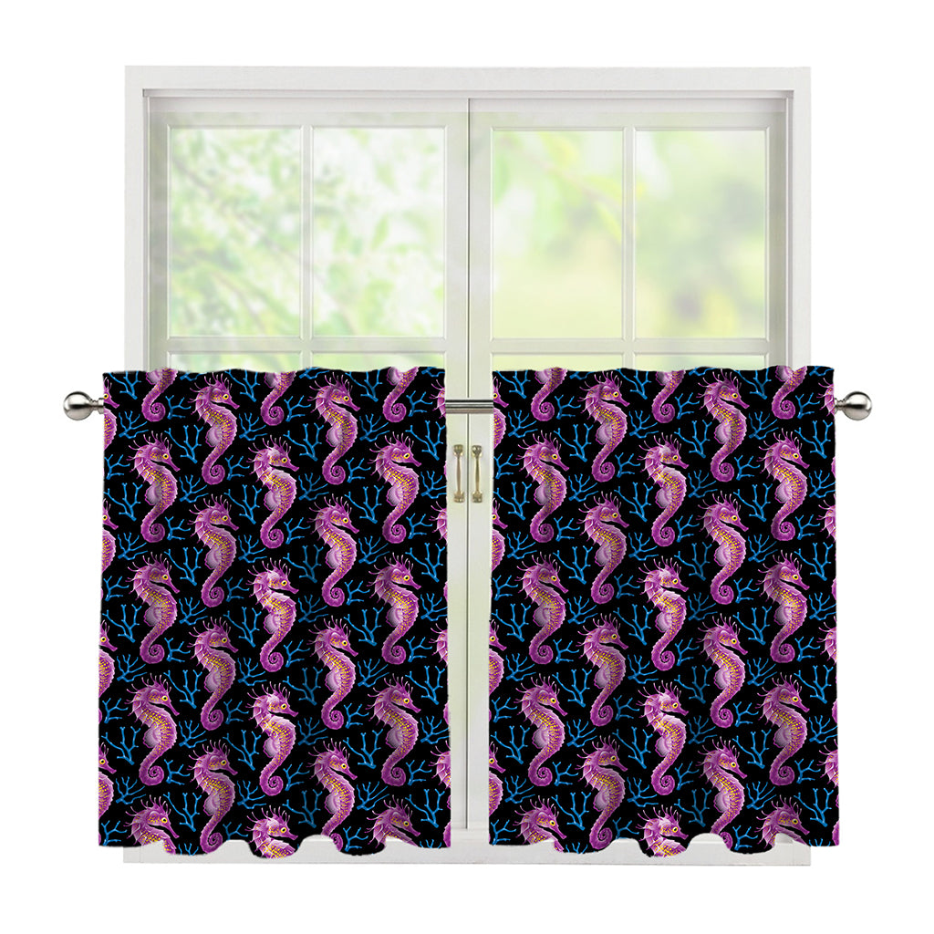 Purple Seahorse Pattern Print Tier Curtains