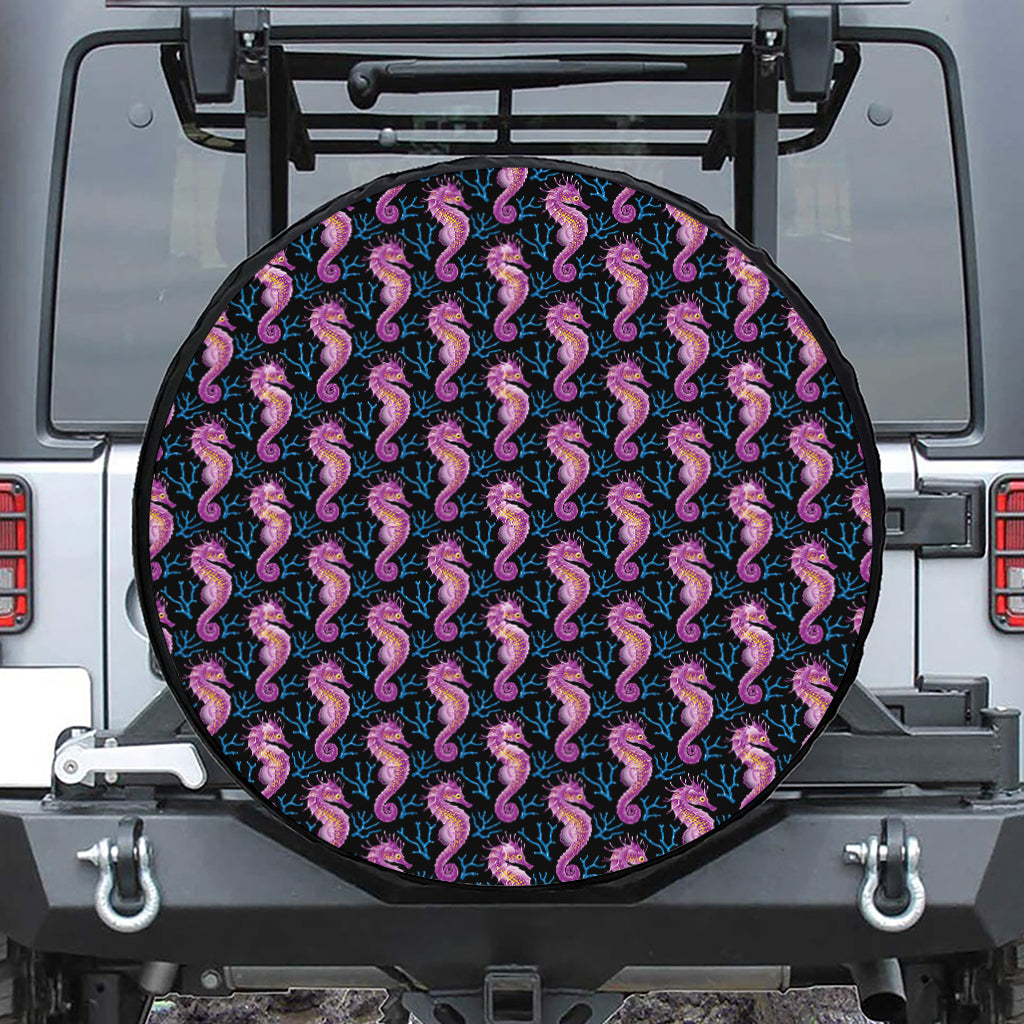 Purple Seahorse Pattern Print Tire Cover