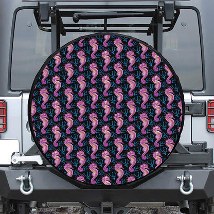 Purple Seahorse Pattern Print Tire Cover