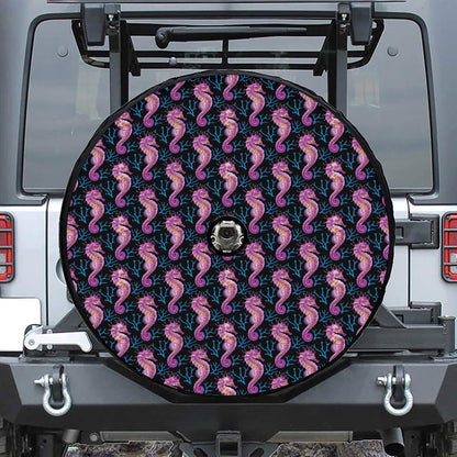 Purple Seahorse Pattern Print Tire Cover With Camera Hole