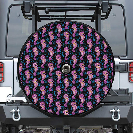 Purple Seahorse Pattern Print Tire Cover With Camera Hole