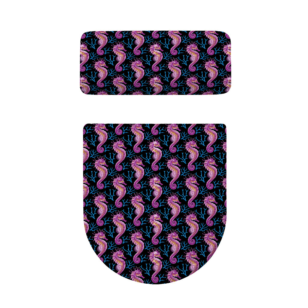 Purple Seahorse Pattern Print Toilet Lid And Tank Cover Set