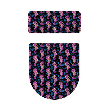 Purple Seahorse Pattern Print Toilet Lid And Tank Cover Set