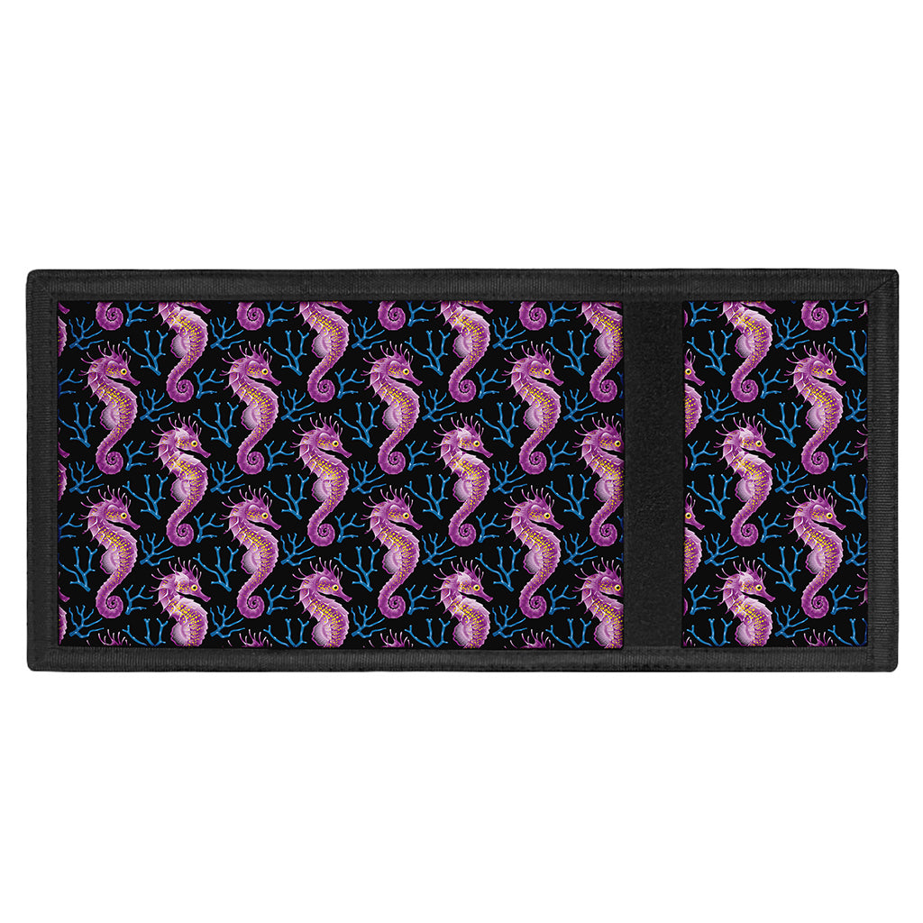Purple Seahorse Pattern Print Trifold Wallet