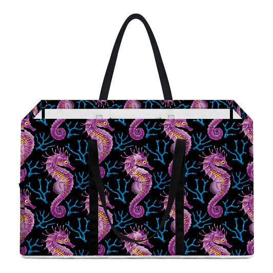 Purple Seahorse Pattern Print Utility Tote Bag