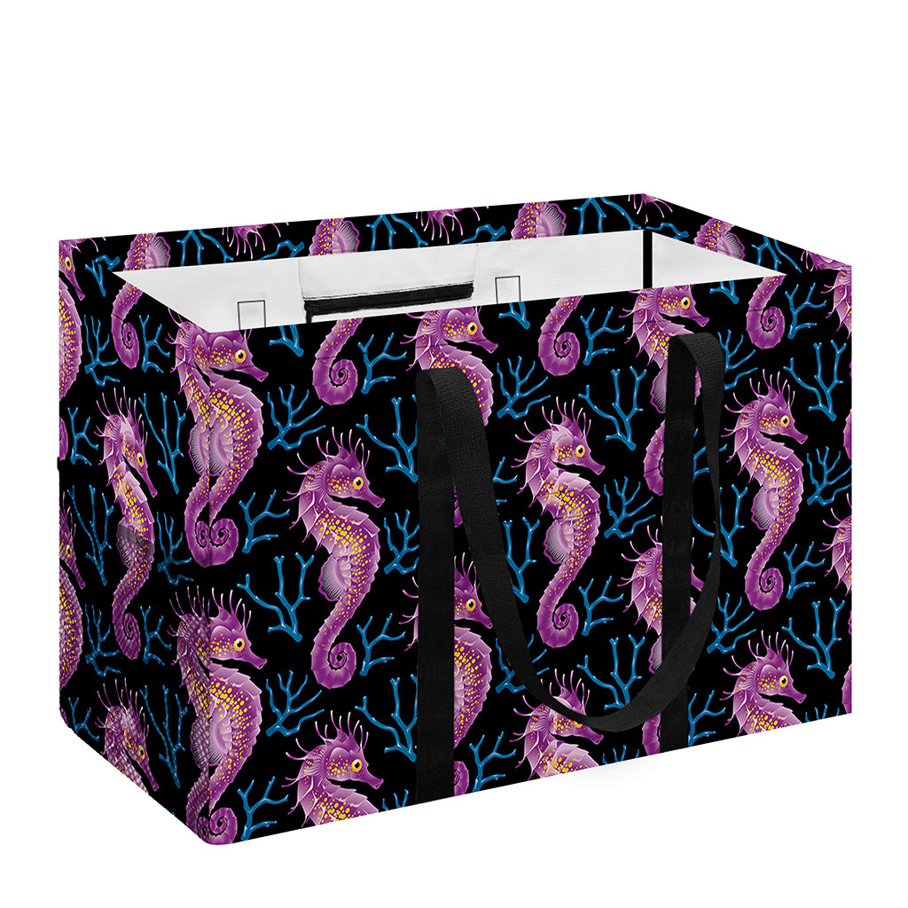 Purple Seahorse Pattern Print Utility Tote Bag