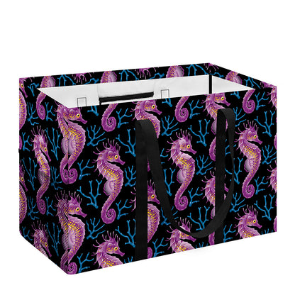 Purple Seahorse Pattern Print Utility Tote Bag