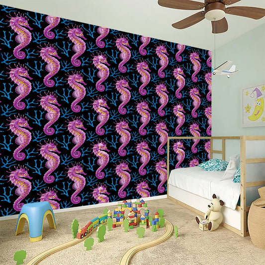 Purple Seahorse Pattern Print Wall Sticker
