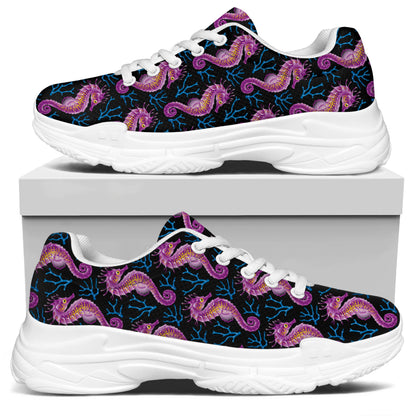 Purple Seahorse Pattern Print White Chunky Shoes