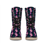 Purple Seahorse Pattern Print Winter Boots