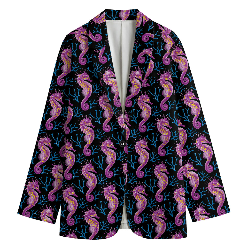 Purple Seahorse Pattern Print Women's Blazer
