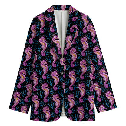 Purple Seahorse Pattern Print Women's Blazer