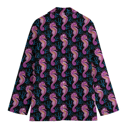 Purple Seahorse Pattern Print Women's Blazer