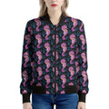 Purple Seahorse Pattern Print Women's Bomber Jacket