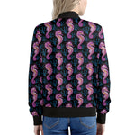 Purple Seahorse Pattern Print Women's Bomber Jacket