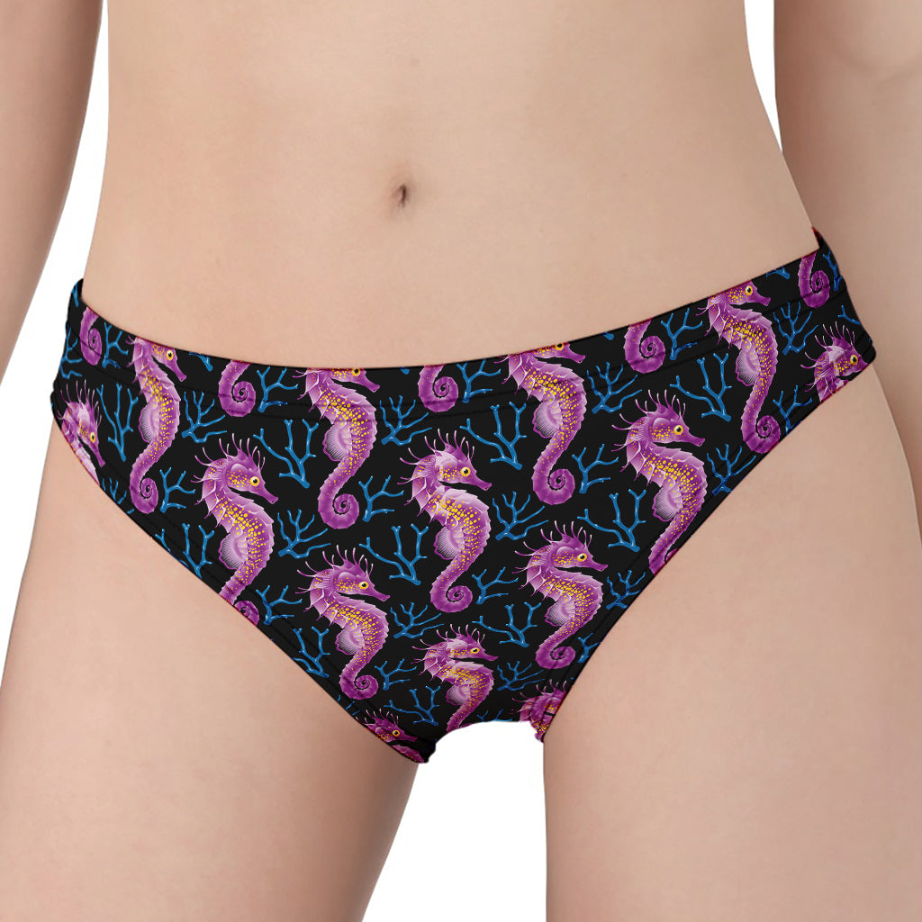 Purple Seahorse Pattern Print Women's Panties