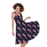Purple Seahorse Pattern Print Women's Sleeveless Dress