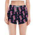 Purple Seahorse Pattern Print Women's Split Running Shorts