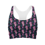 Purple Seahorse Pattern Print Women's Sports Bra