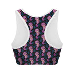 Purple Seahorse Pattern Print Women's Sports Bra