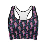Purple Seahorse Pattern Print Women's Sports Bra