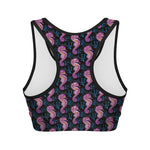 Purple Seahorse Pattern Print Women's Sports Bra