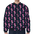 Purple Seahorse Pattern Print Zip Sleeve Bomber Jacket
