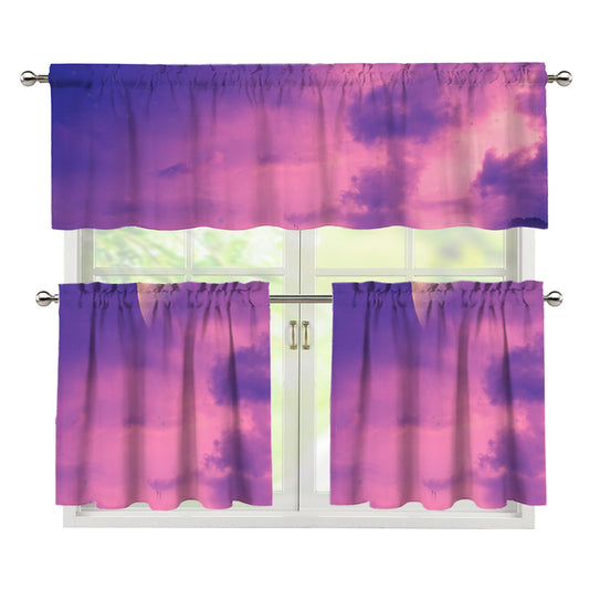 Purple Sky And Full Moon Print 3 Piece Kitchen Curtains