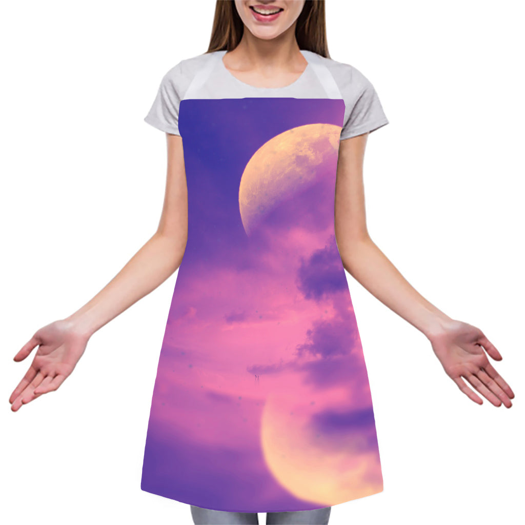 Purple Sky And Full Moon Print Adjustable Apron