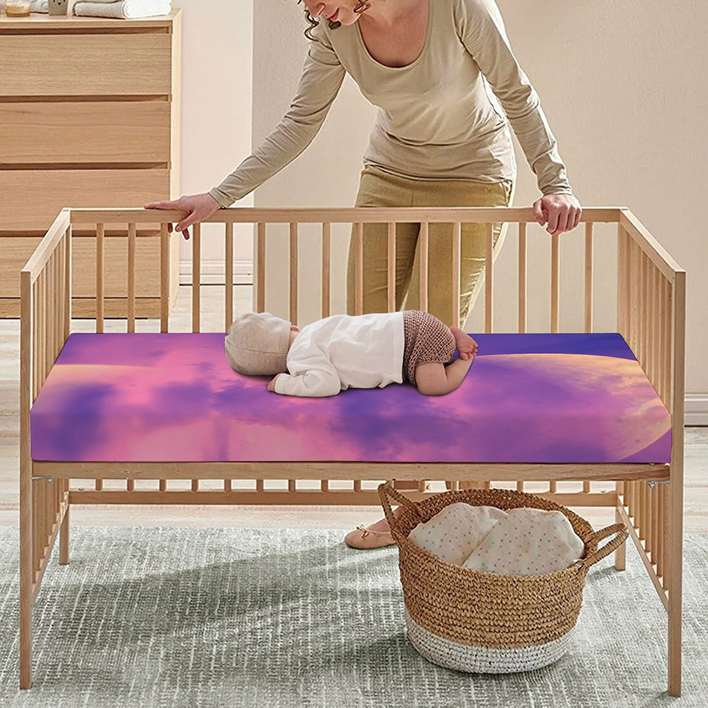 Purple Sky And Full Moon Print Baby Crib Sheet