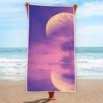 Purple Sky And Full Moon Print Beach Towel
