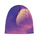 Purple Sky And Full Moon Print Beanie