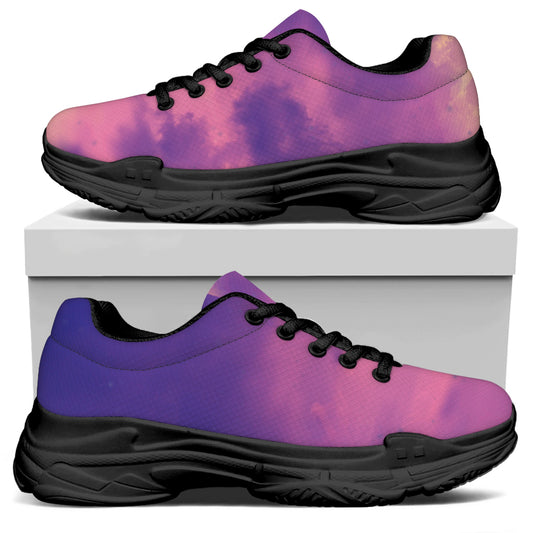 Purple Sky And Full Moon Print Black Chunky Shoes
