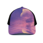 Purple Sky And Full Moon Print Black Mesh Trucker Cap
