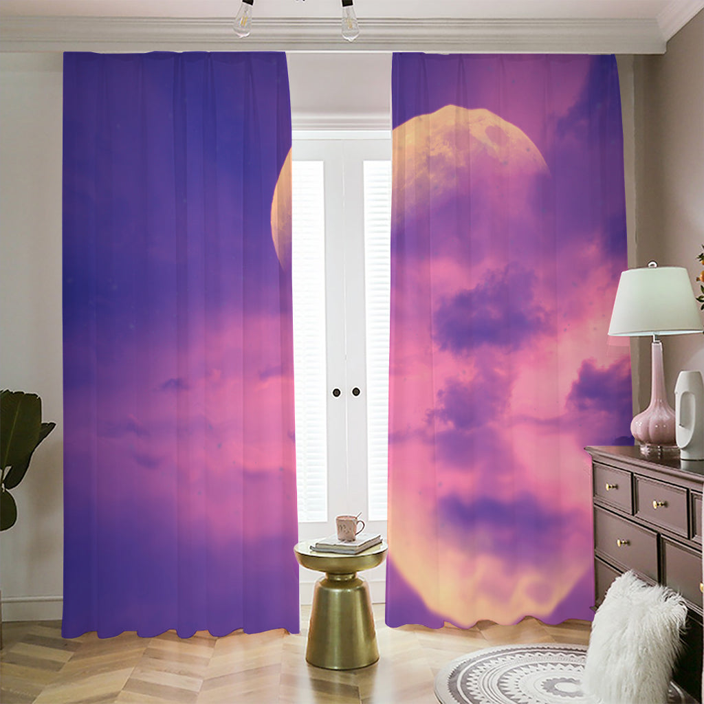 Purple Sky And Full Moon Print Blackout Pencil Pleat Curtains